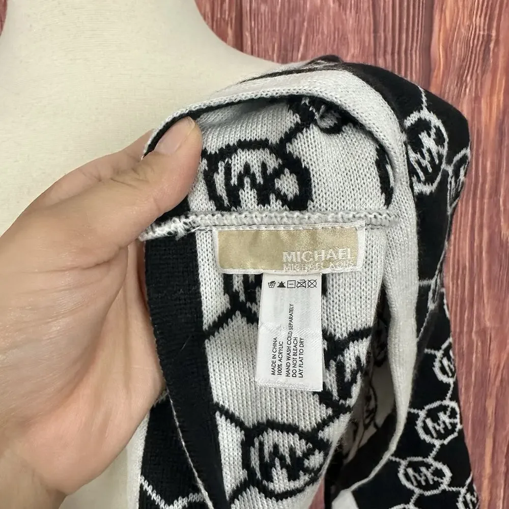Michael Kors Black & White MK Circle‎ Logo Infinity Scarf W/ White Trim